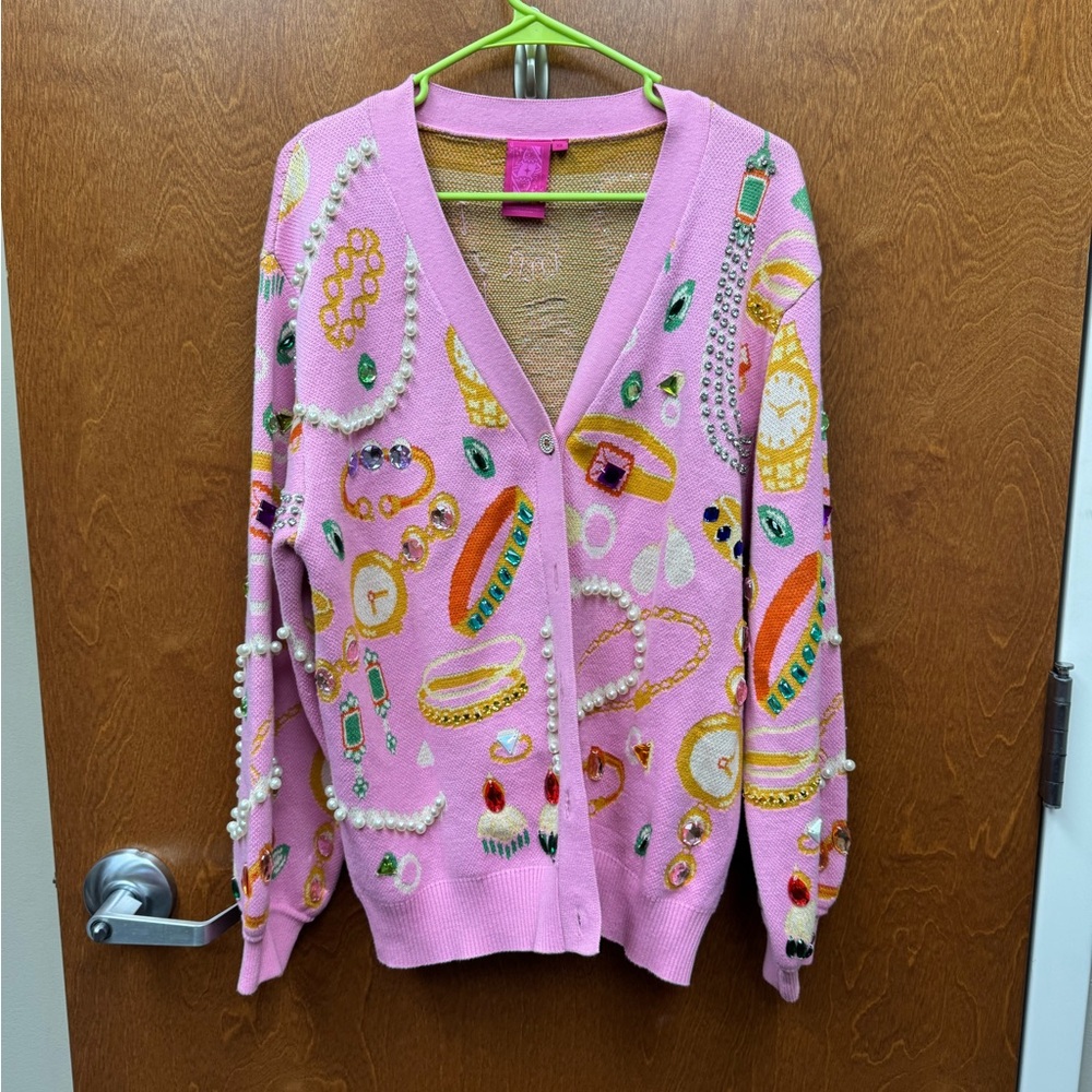 QOS Pink Embellished Jewelry Sweater